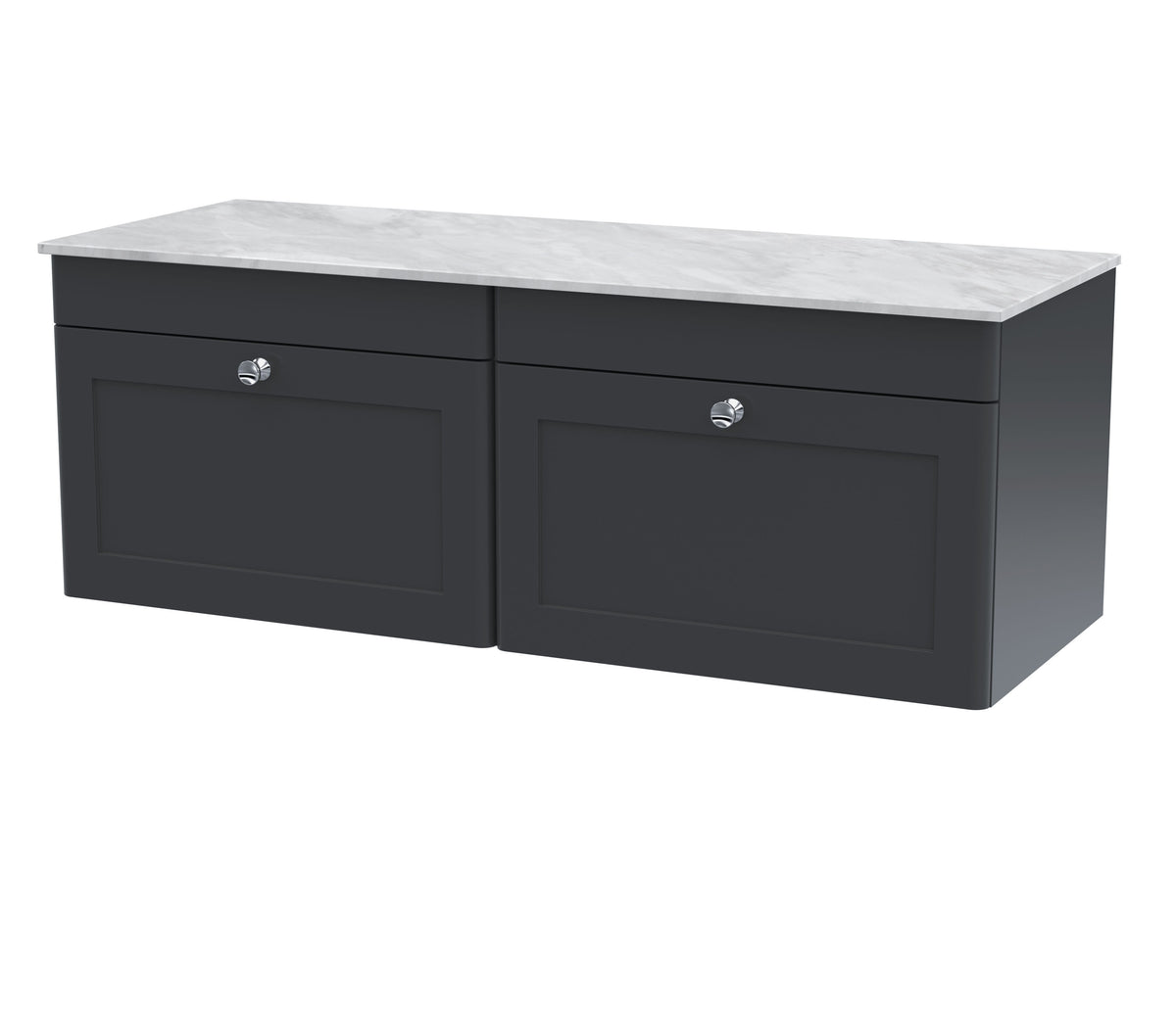 Modern Splash 1200mm Soft Black 2 Drawer Wall Hung Vanity With Grey Marble Worktop