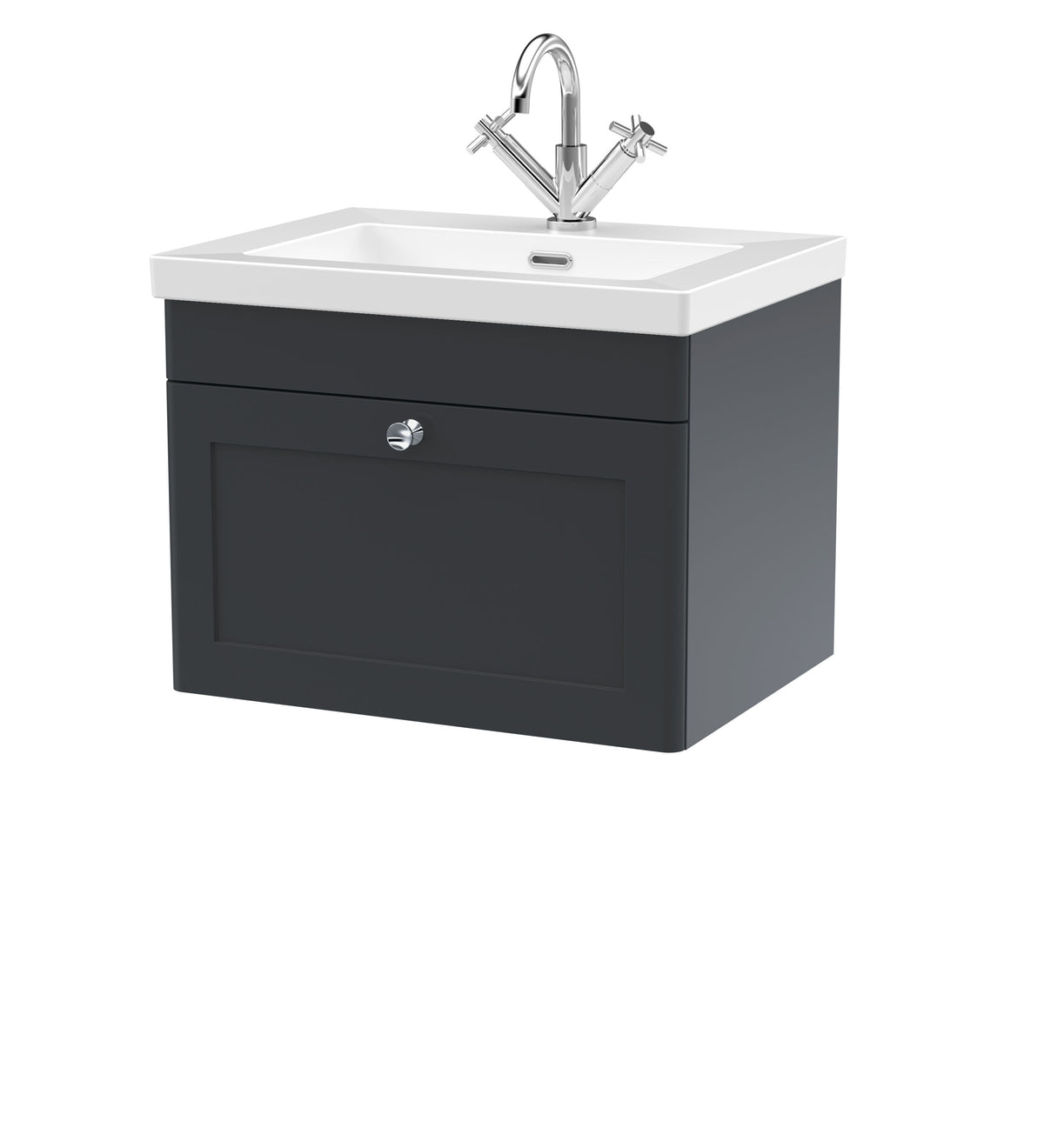Modern Splash 600mm Soft Black 1 Drawer Wall Hung Vanity Unit With 1 Tap Hole Fireclay Basin