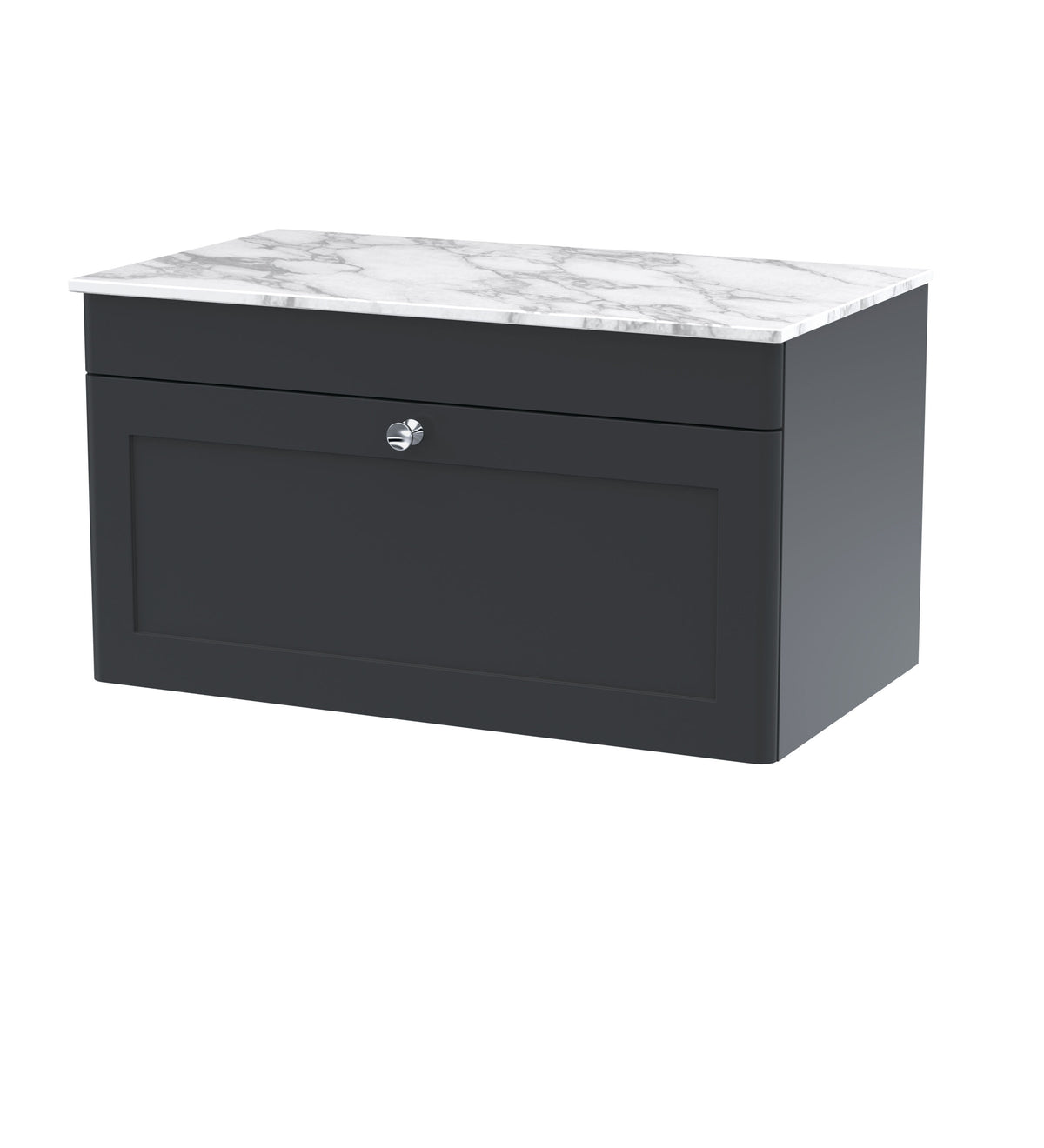 Modern Splash 800mm Soft Black 1 Drawer Wall Hung Vanity With Carrara Marble Worktop