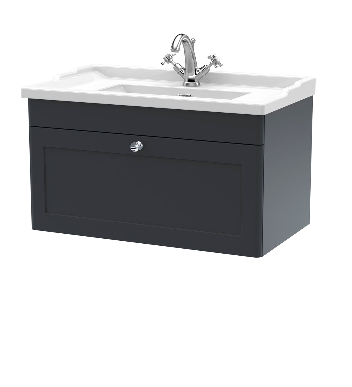 Modern Splash 800mm Soft Black 1 Drawer Wall Hung Vanity Unit With 1 Tap Hole Basin