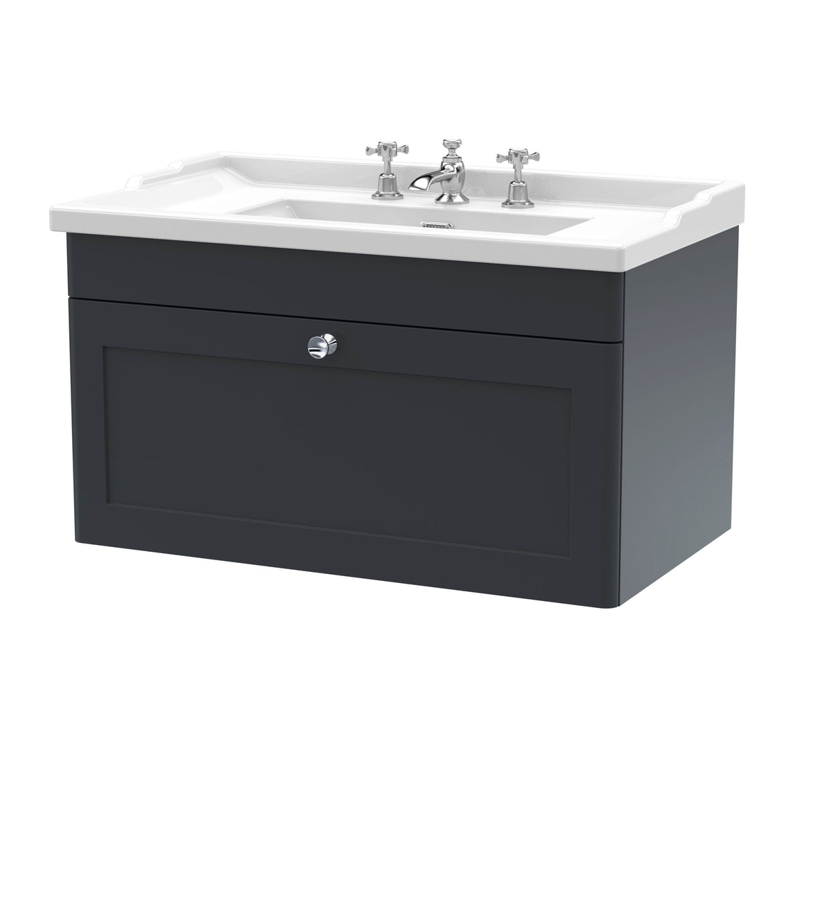 Modern Splash 800mm Soft Black 1 Drawer Wall Hung Vanity Unit With 3 Tap Hole Basin