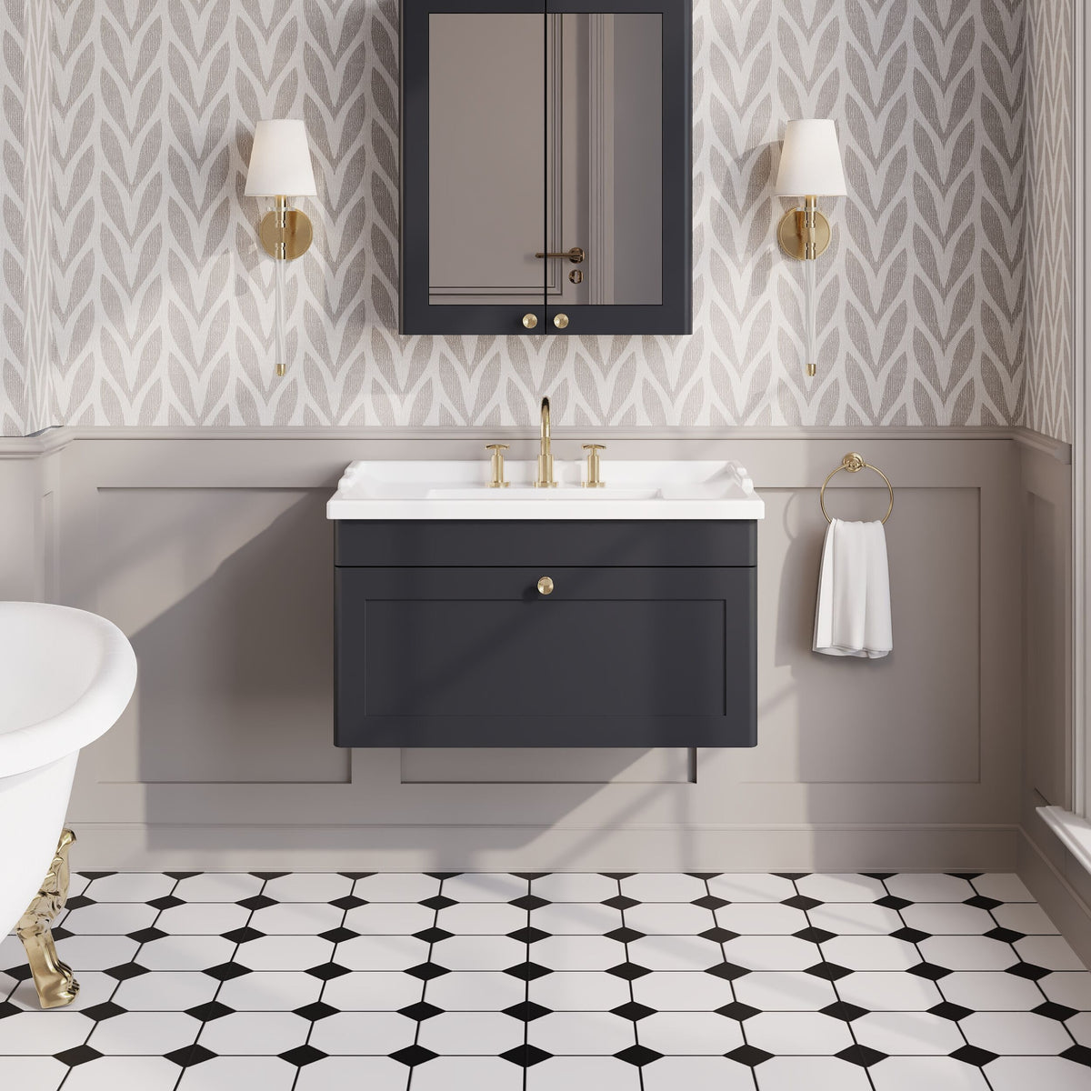 Modern Splash 800mm Soft Black 1 Drawer Wall Hung Vanity Unit With 3 Tap Hole Basin