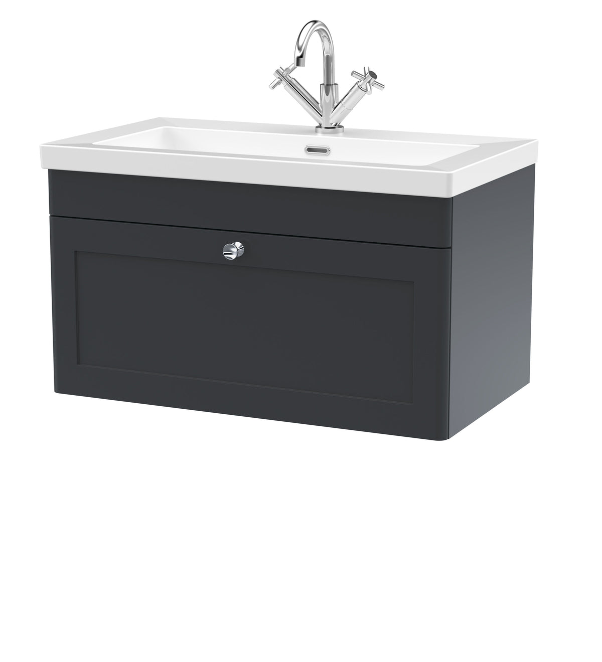 Modern Splash 800mm Soft Black 1 Drawer Wall Hung Vanity Unit With 1 Tap Hole Fireclay Basin