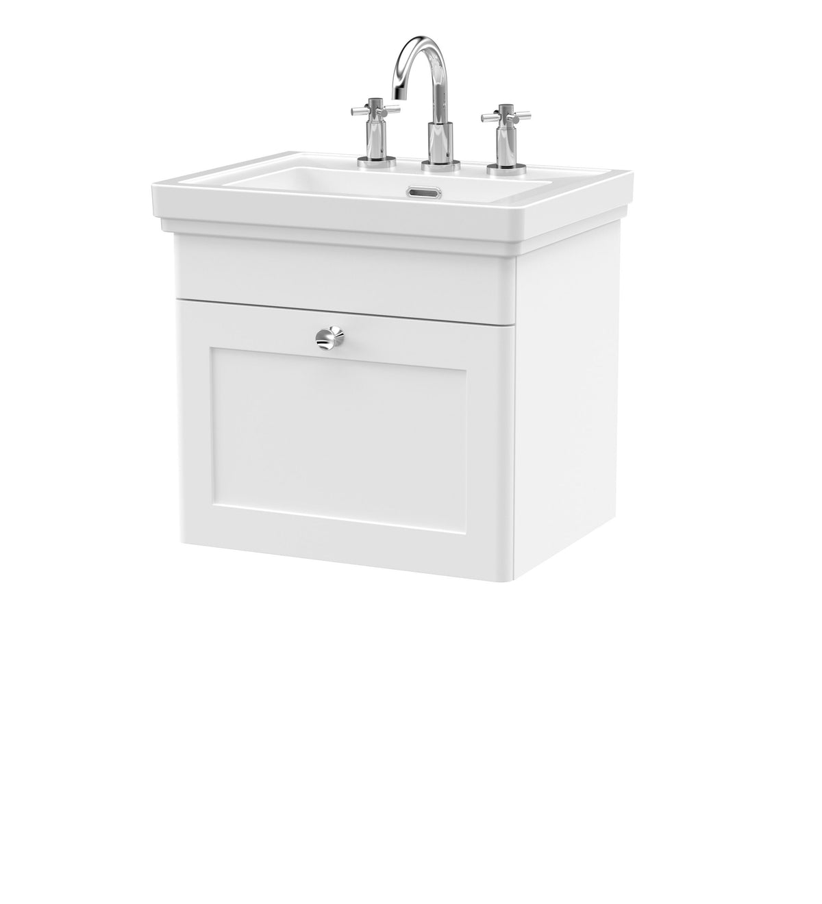 Modern Splash 500mm Satin White 1 Drawer Wall Hung Vanity Unit With 3 Tap Hole Basin
