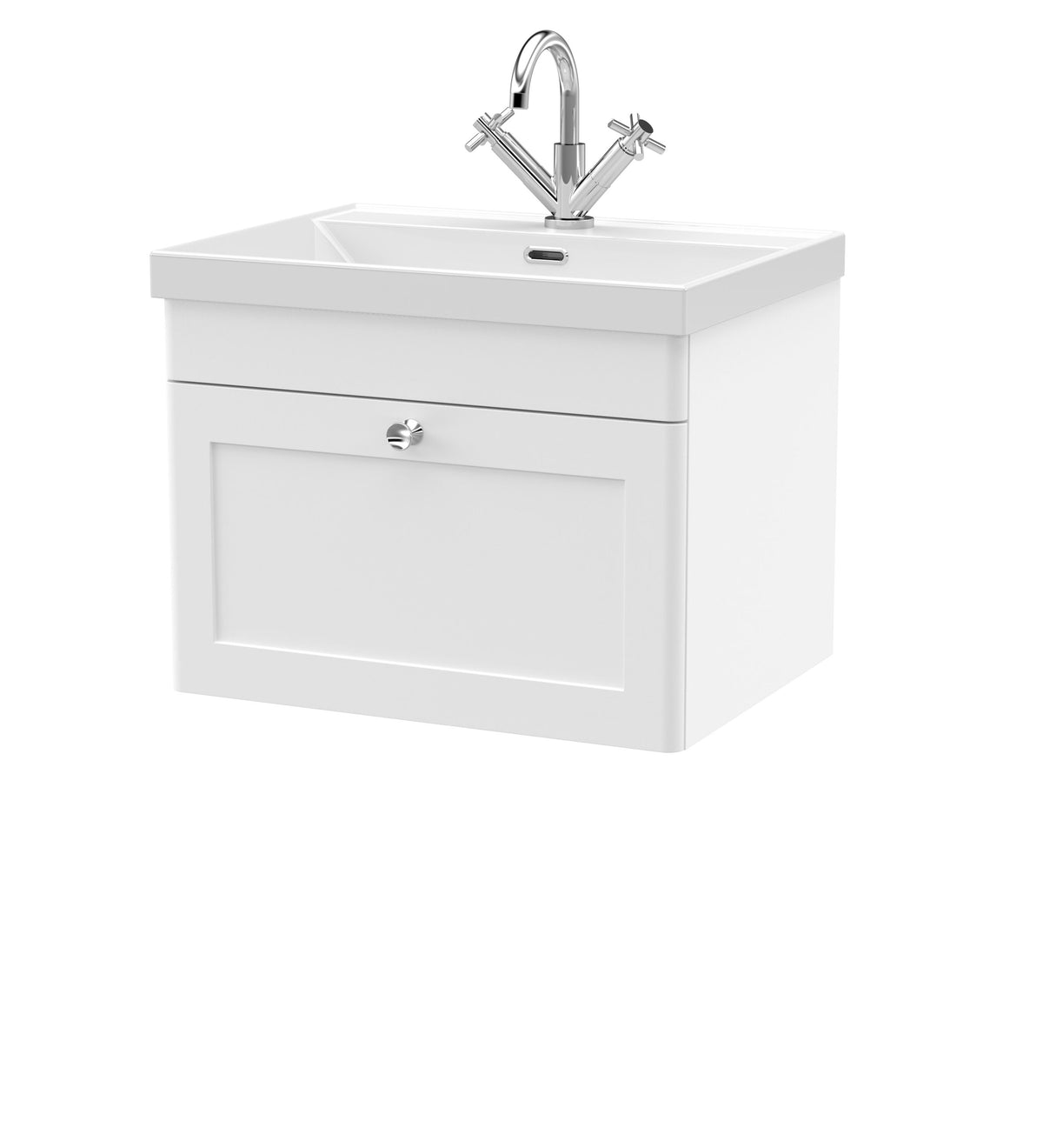 Modern Splash 600mm Satin White 1 Drawer Wall Hung Vanity Unit With 1 Tap Hole Thin Edge Basin