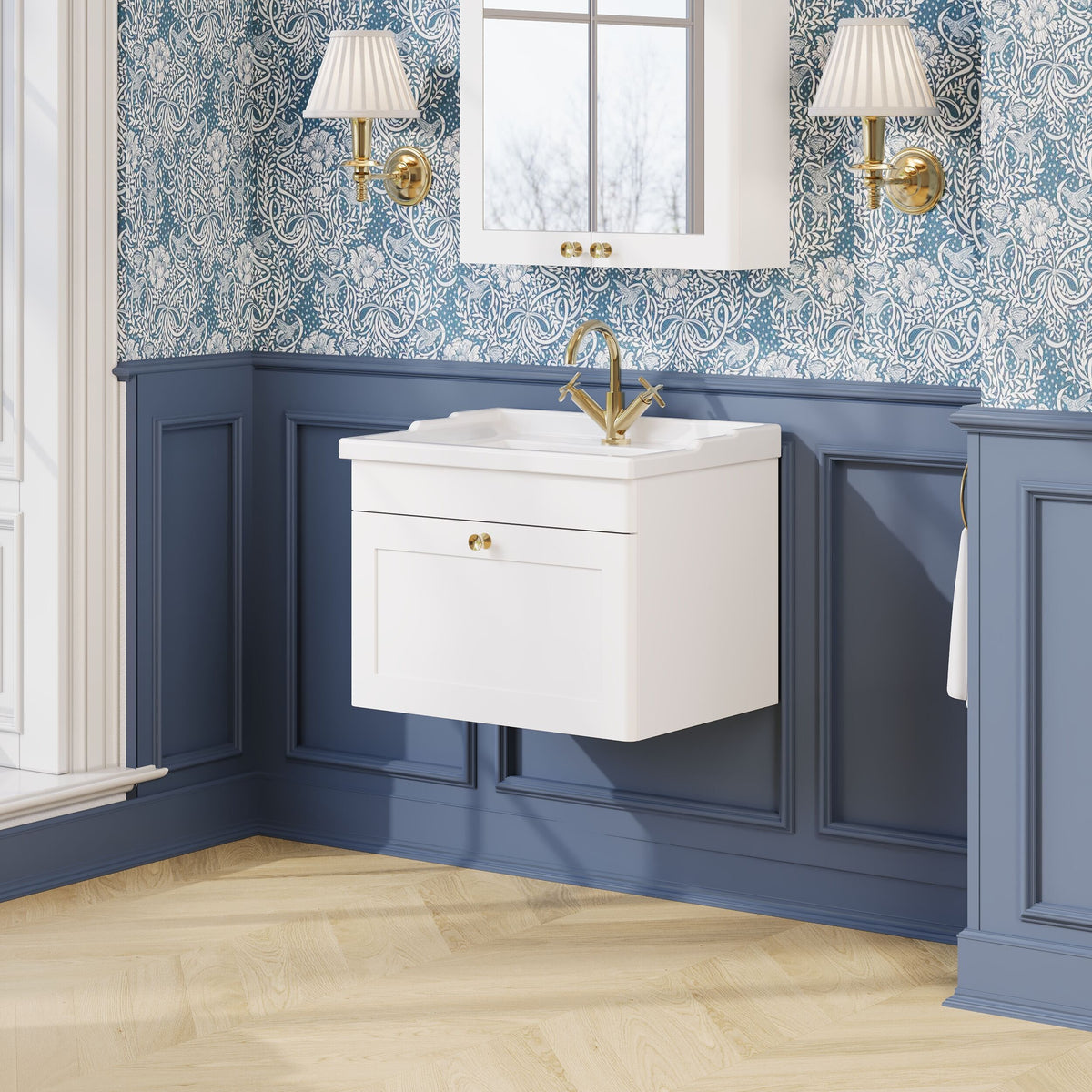Modern Splash 600mm Satin White 1 Drawer Wall Hung Vanity Unit With 1 Tap Hole Basin