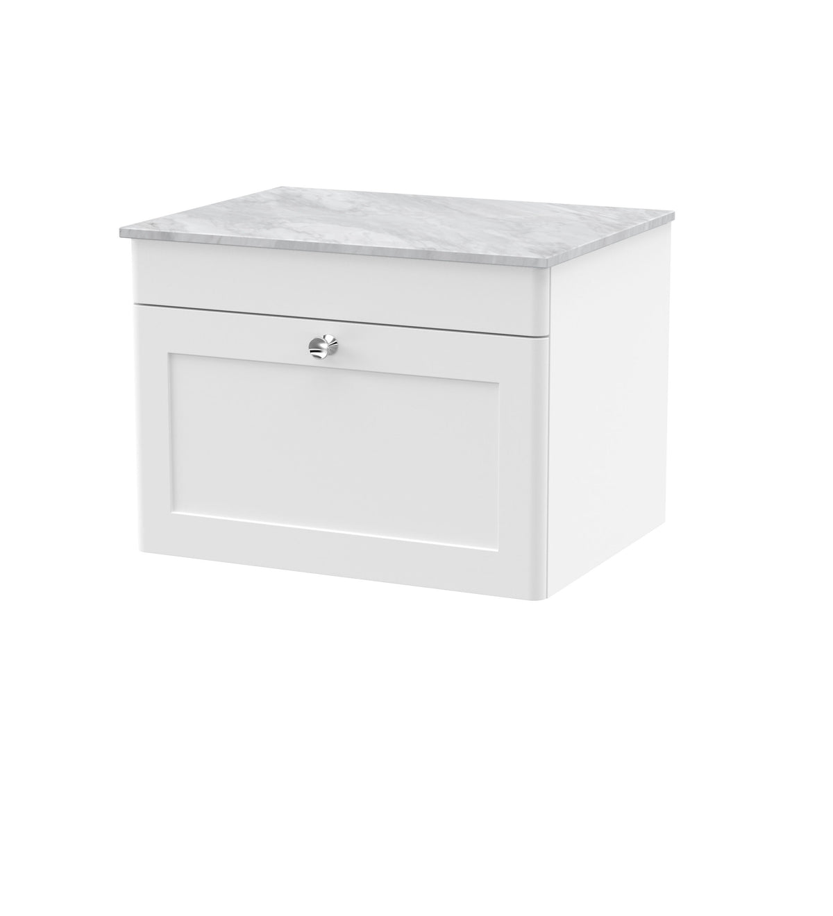 Modern Splash 600mm Satin White 1 Drawer Wall Hung Vanity Unit With Grey Marble Worktop