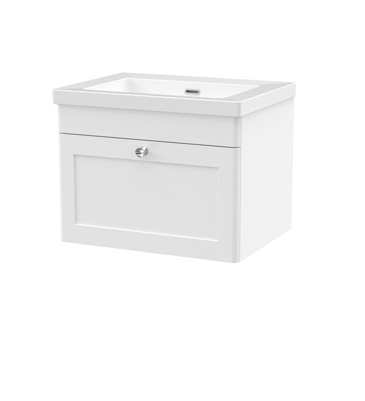 Modern Splash 600mm Satin White 1 Drawer Wall Hung Vanity Unit With Fireclay Basin
