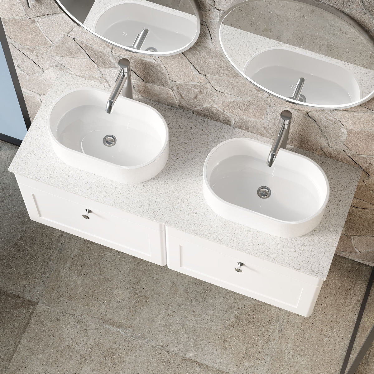 Modern Splash 1200mm Satin White 2 Drawer Wall Hung Vanity With White Marble Worktop