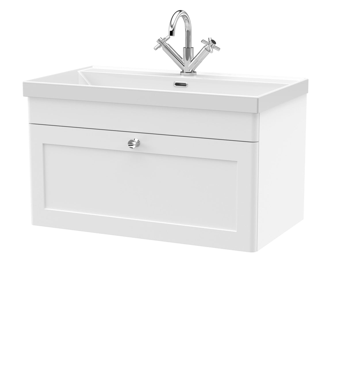 Modern Splash 800mm Satin White 1 Drawer Wall Hung Vanity Unit With 1 Tap Hole Thin Edge Basin