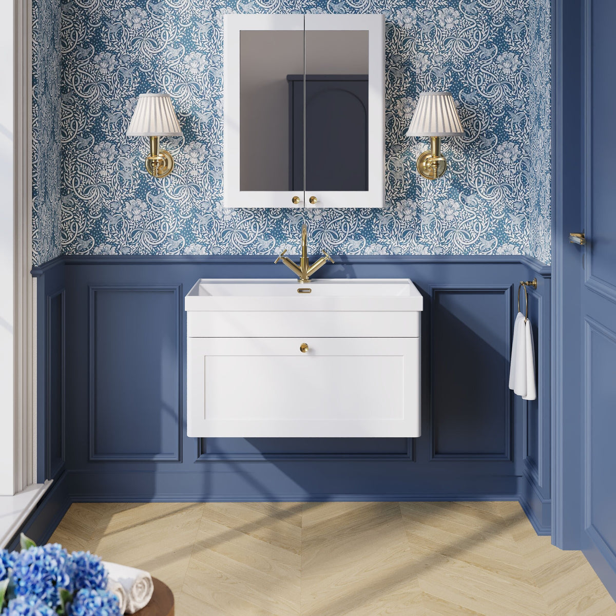 Modern Splash 800mm Satin White 1 Drawer Wall Hung Vanity Unit With 1 Tap Hole Thin Edge Basin