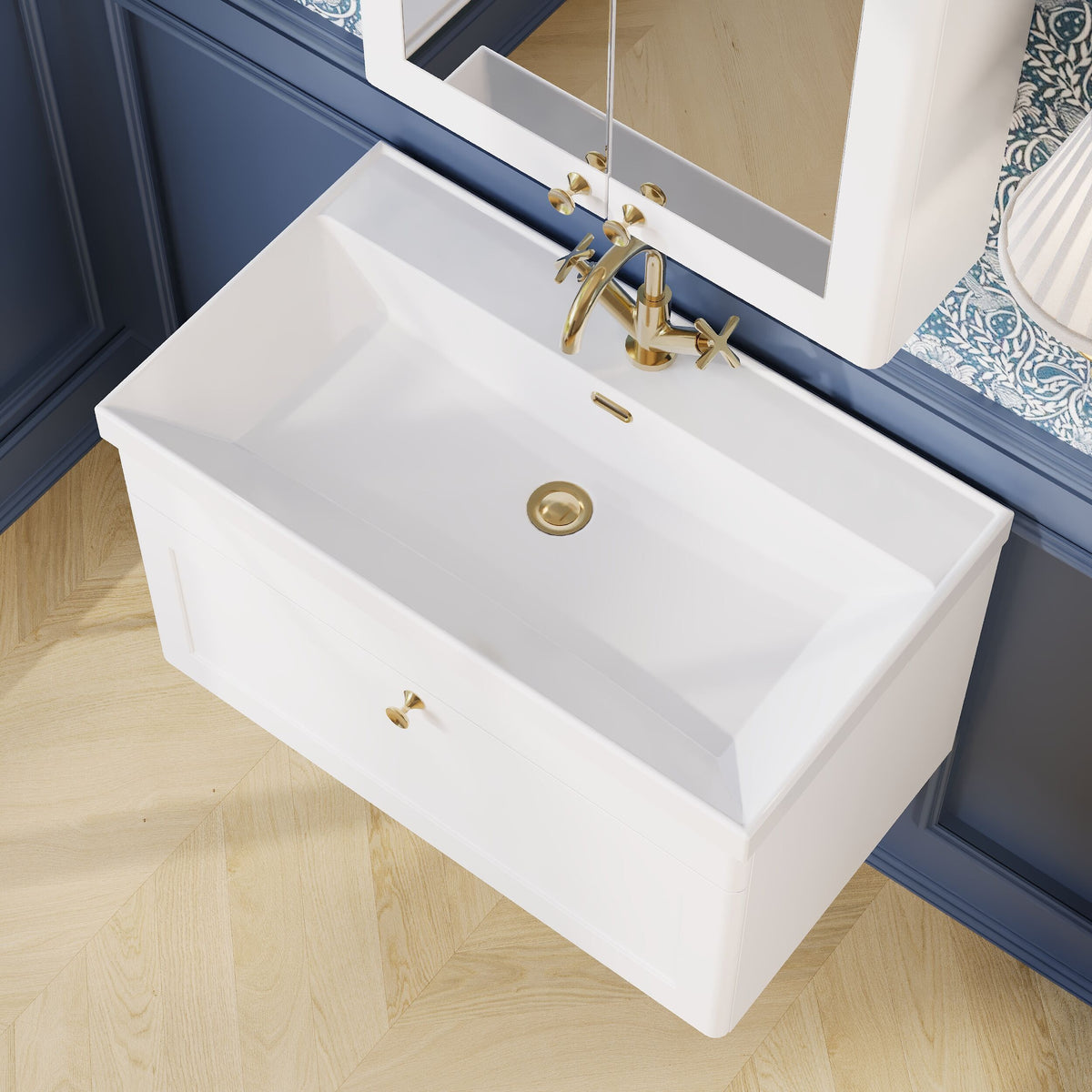 Modern Splash 800mm Satin White 1 Drawer Wall Hung Vanity Unit With 1 Tap Hole Thin Edge Basin