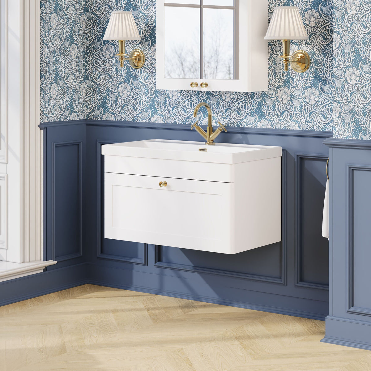 Modern Splash 800mm Satin White 1 Drawer Wall Hung Vanity Unit With 1 Tap Hole Thin Edge Basin