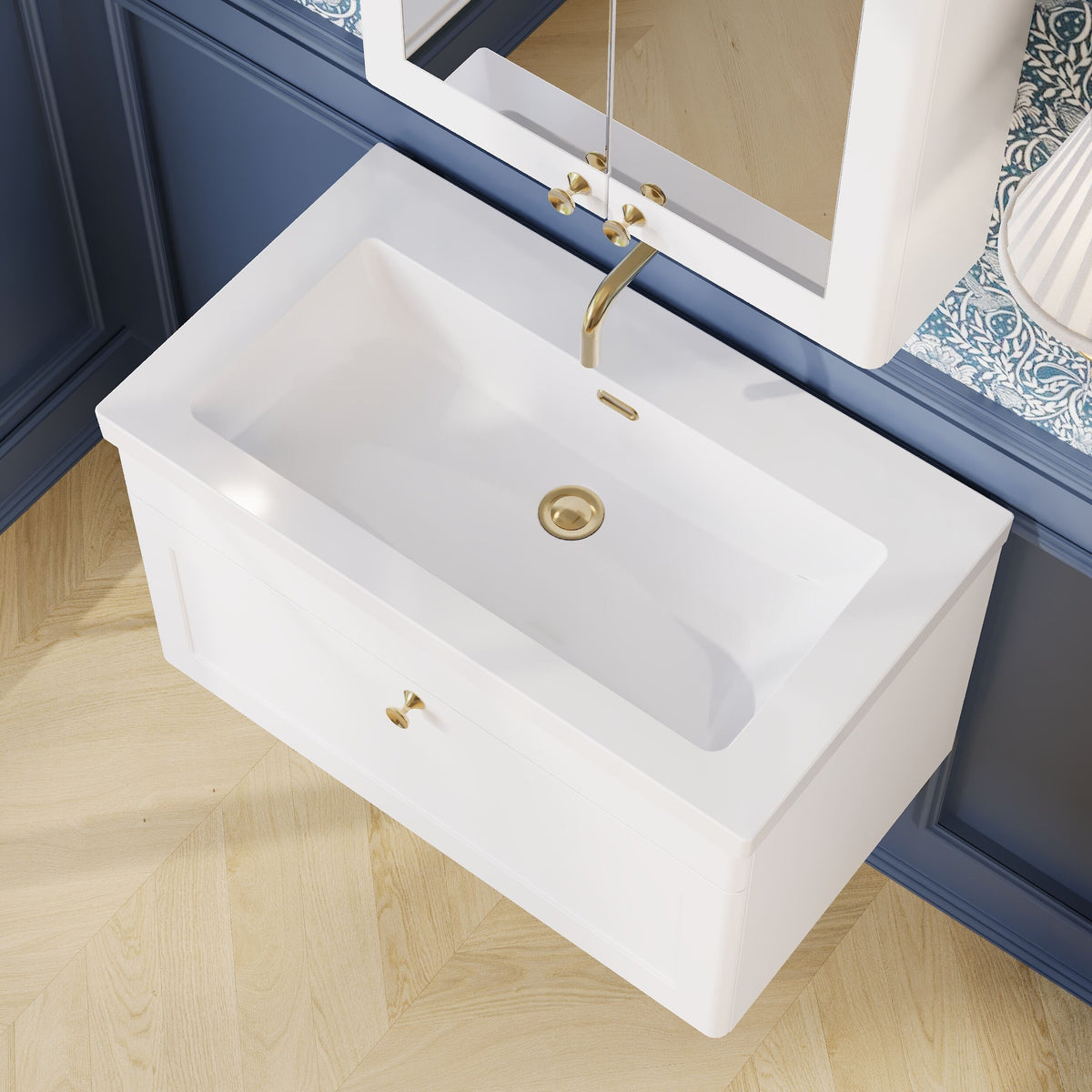 Modern Splash 800mm Satin White 1 Drawer Wall Hung Vanity Unit With Fireclay Basin