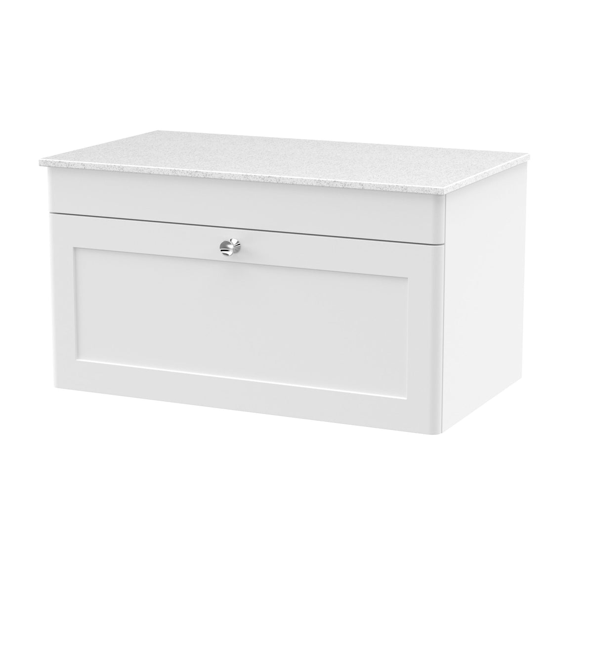 Modern Splash 800mm Satin White 1 Drawer Wall Hung Vanity With White Marble Worktop