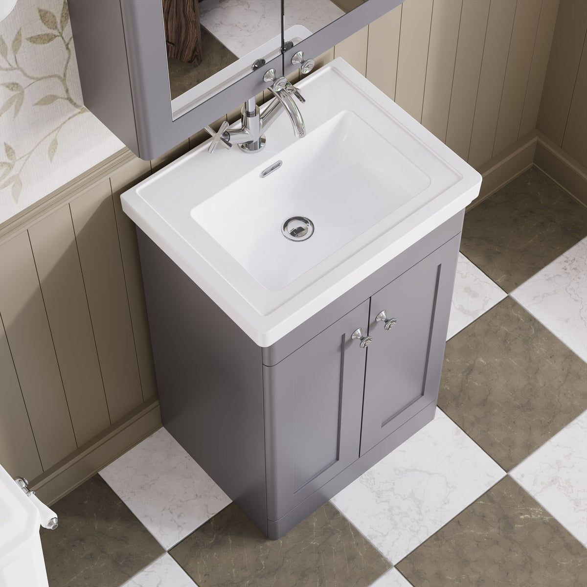Modern Splash 500mm Satin Grey 2 Door Floor Standing Vanity Unit With 1 Tap Hole Basin