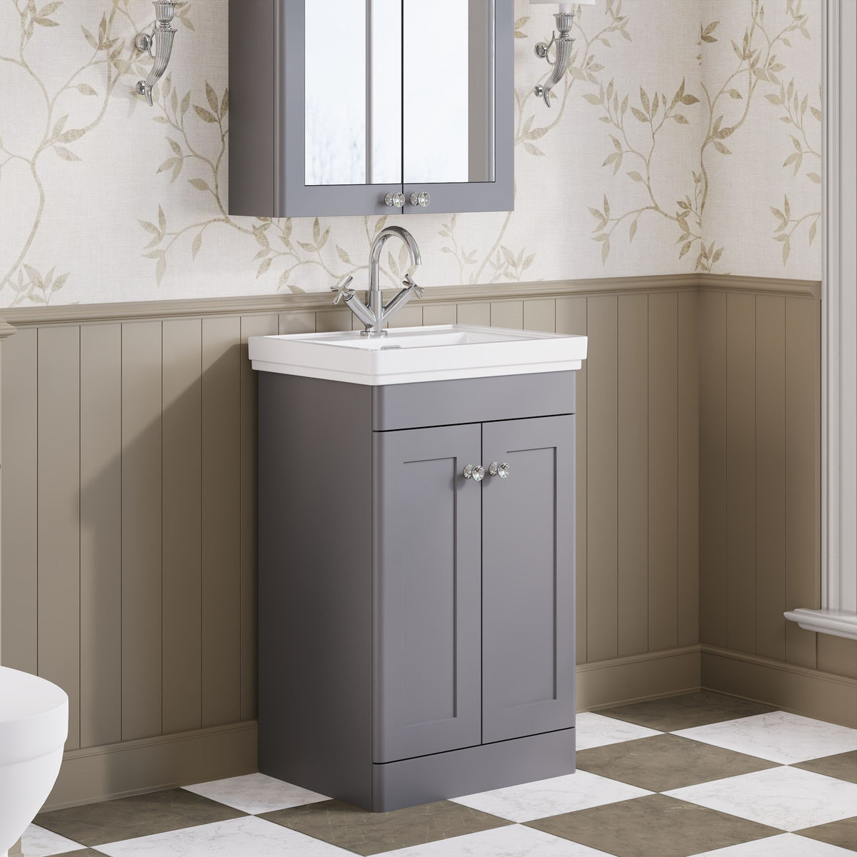 Modern Splash 500mm Satin Grey 2 Door Floor Standing Vanity Unit With 1 Tap Hole Basin