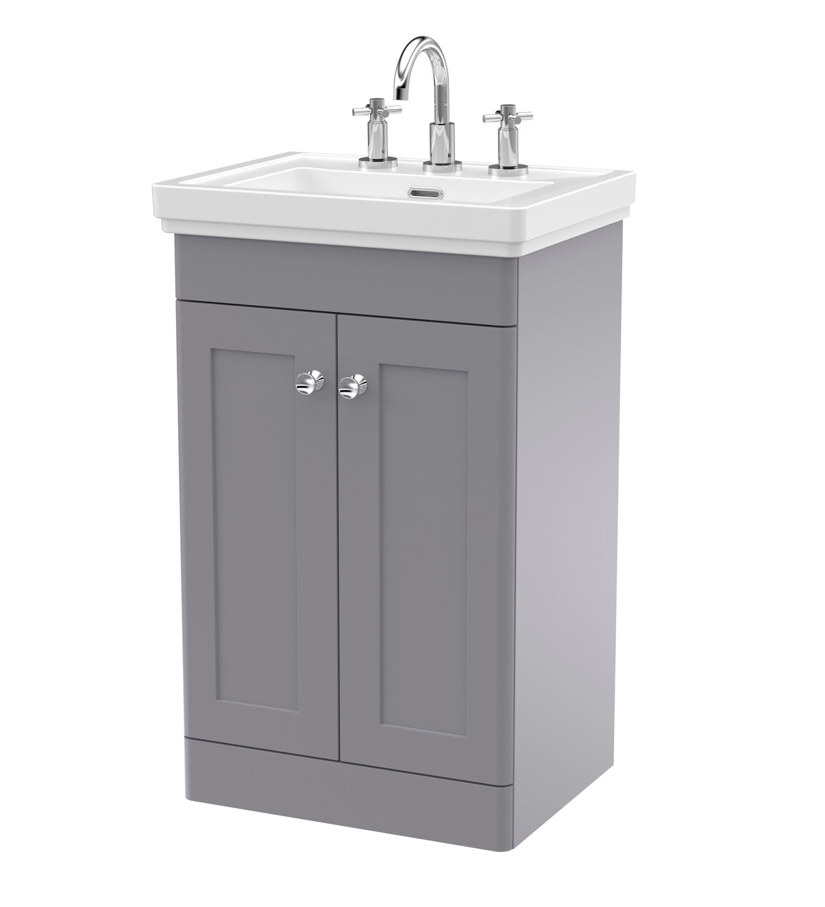 Modern Splash 500mm Satin Grey 2 Door Floor Standing Vanity Unit With 3 Tap Hole Basin