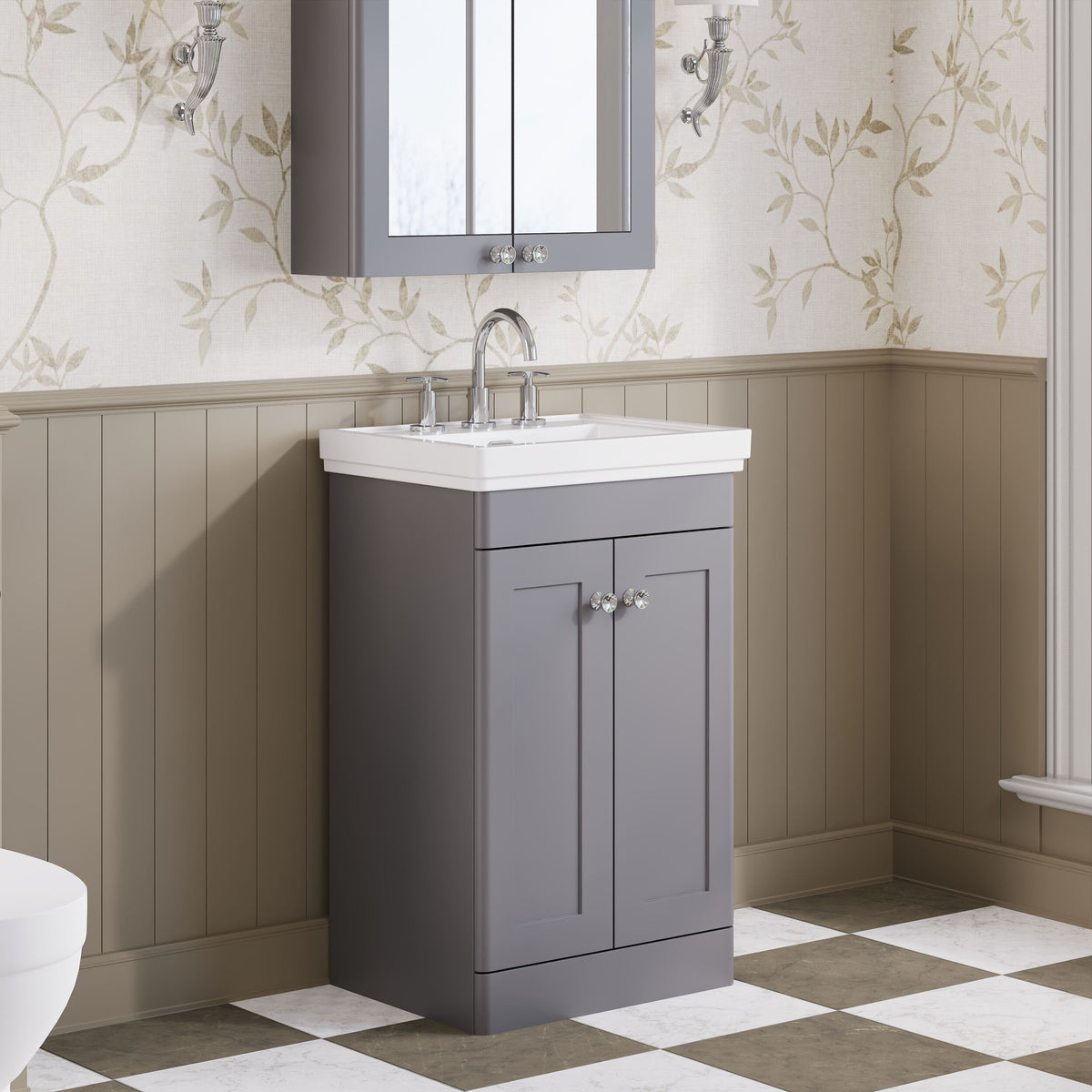 Modern Splash 500mm Satin Grey 2 Door Floor Standing Vanity Unit With 3 Tap Hole Basin
