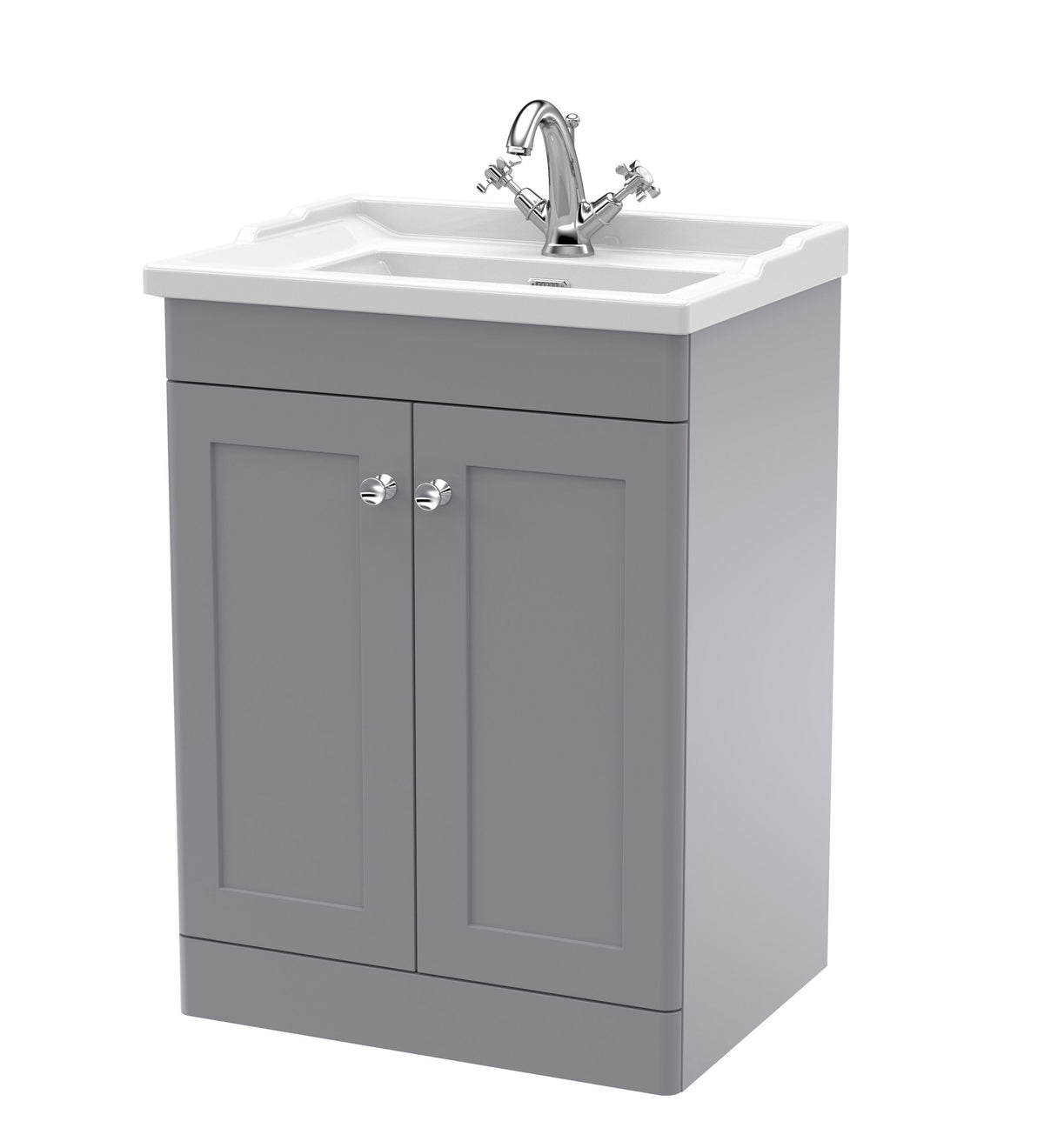 Modern Splash 600mm Satin Grey 2 Door Floor Standing Vanity Unit With 1 Tap Hole Basin