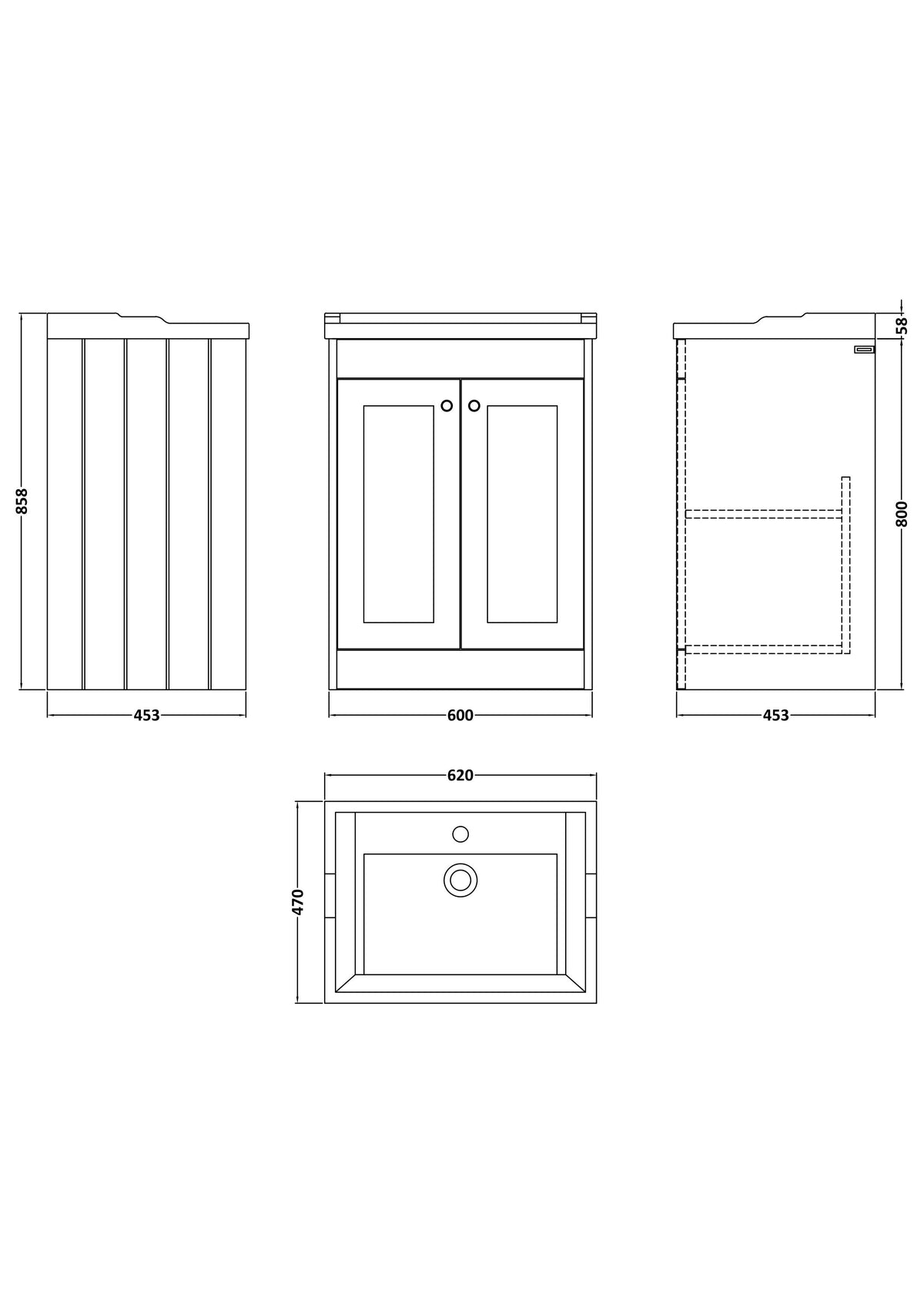 Modern Splash 600mm Satin Grey 2 Door Floor Standing Vanity Unit With 1 Tap Hole Basin