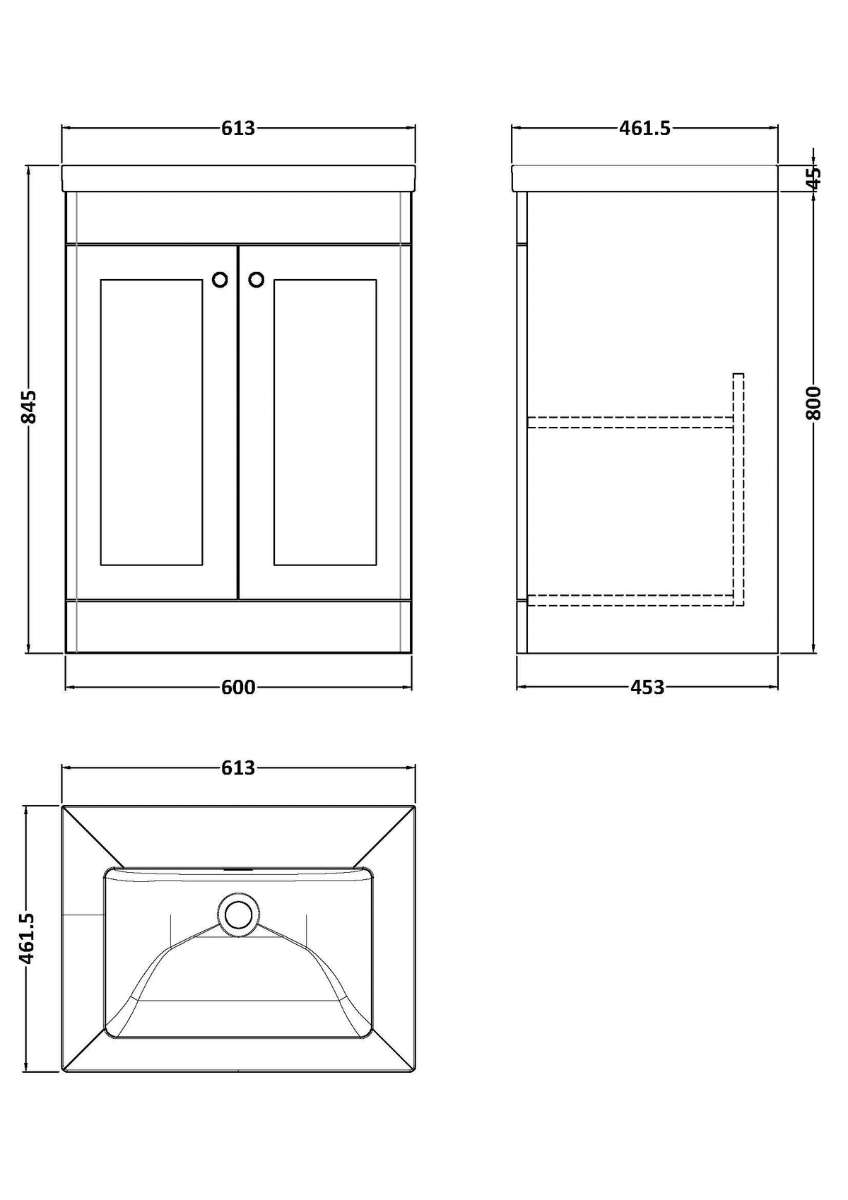 Modern Splash 600mm Satin Grey 2 Door Floor Standing Vanity Unit With Fireclay Basin