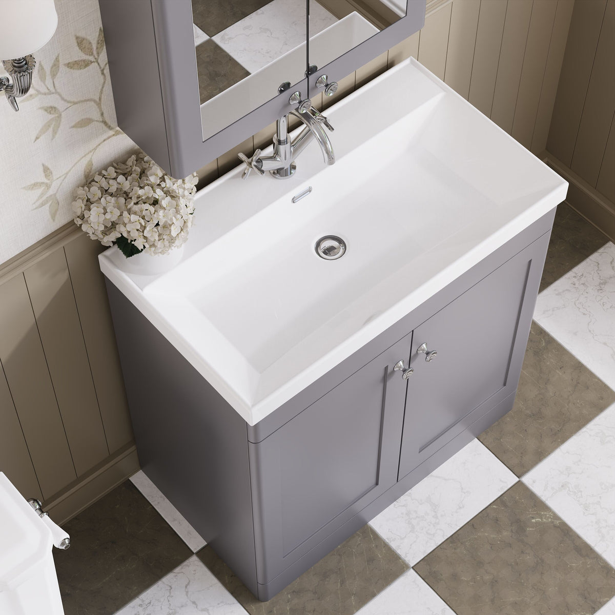 Modern Splash 800mm Satin Grey 2 Door Floor Standing Vanity Unit With 1 Tap Hole Thin Edge Basin