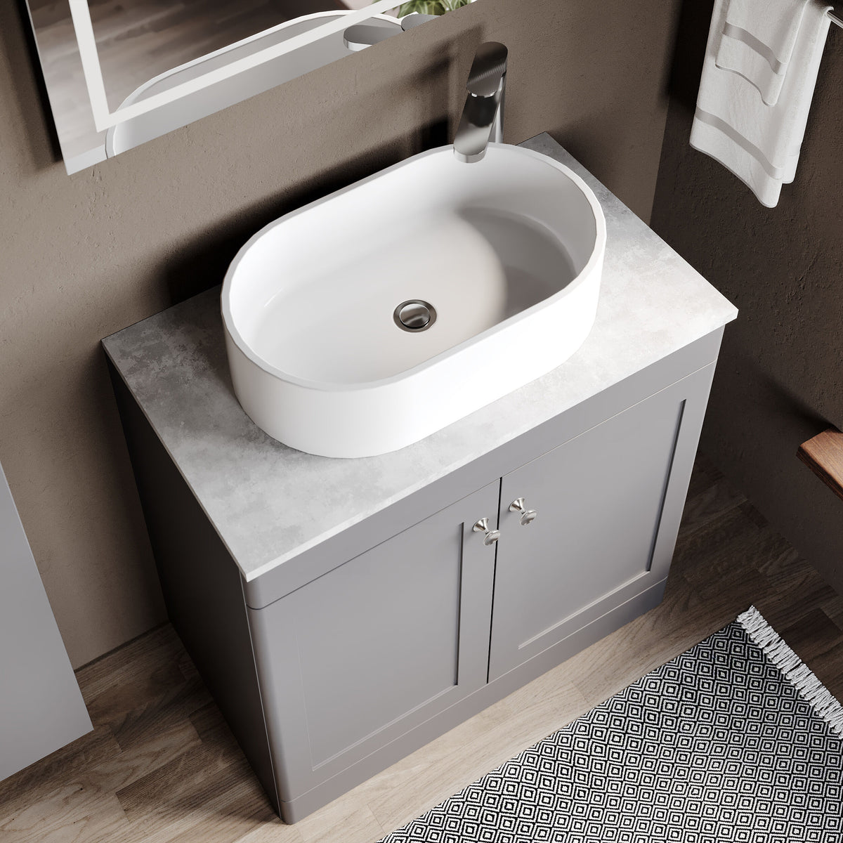 Modern Splash 800mm Satin Grey2 Door Floor Standing Satin Grey Vanity Unit With Grey Marble Worktop