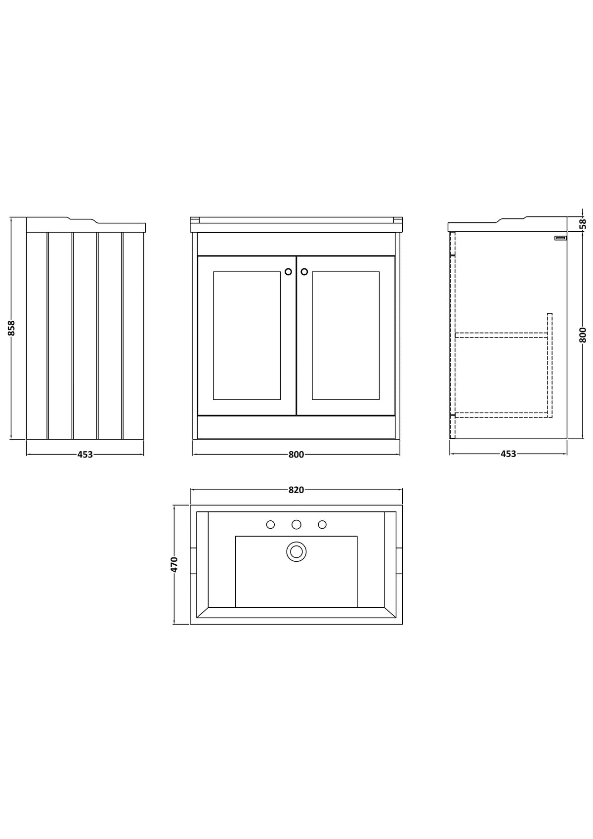 Modern Splash 800mm Satin Grey 2 Door Floor Standing Vanity Unit With 3 Tap Hole Basin
