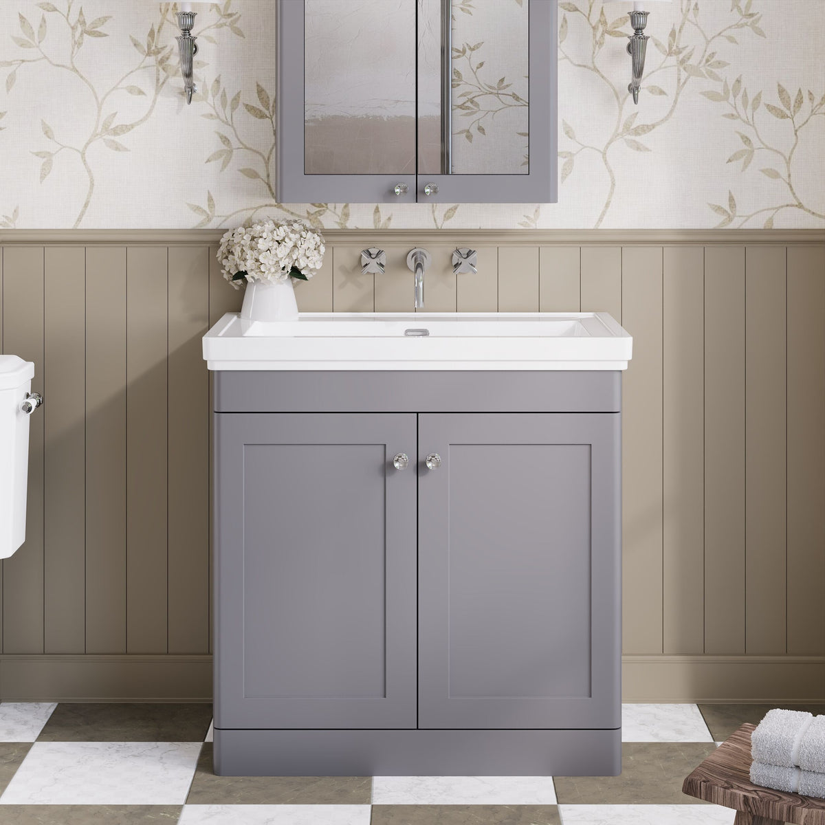 Modern Splash 800mm Satin Grey 2 Door Floor Standing Vanity Unit With Basin
