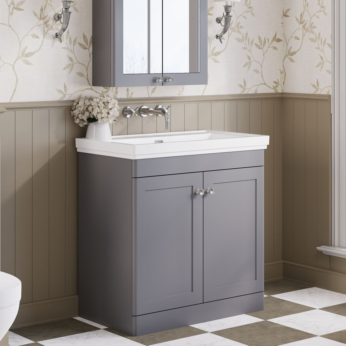 Modern Splash 800mm Satin Grey 2 Door Floor Standing Vanity Unit With Basin