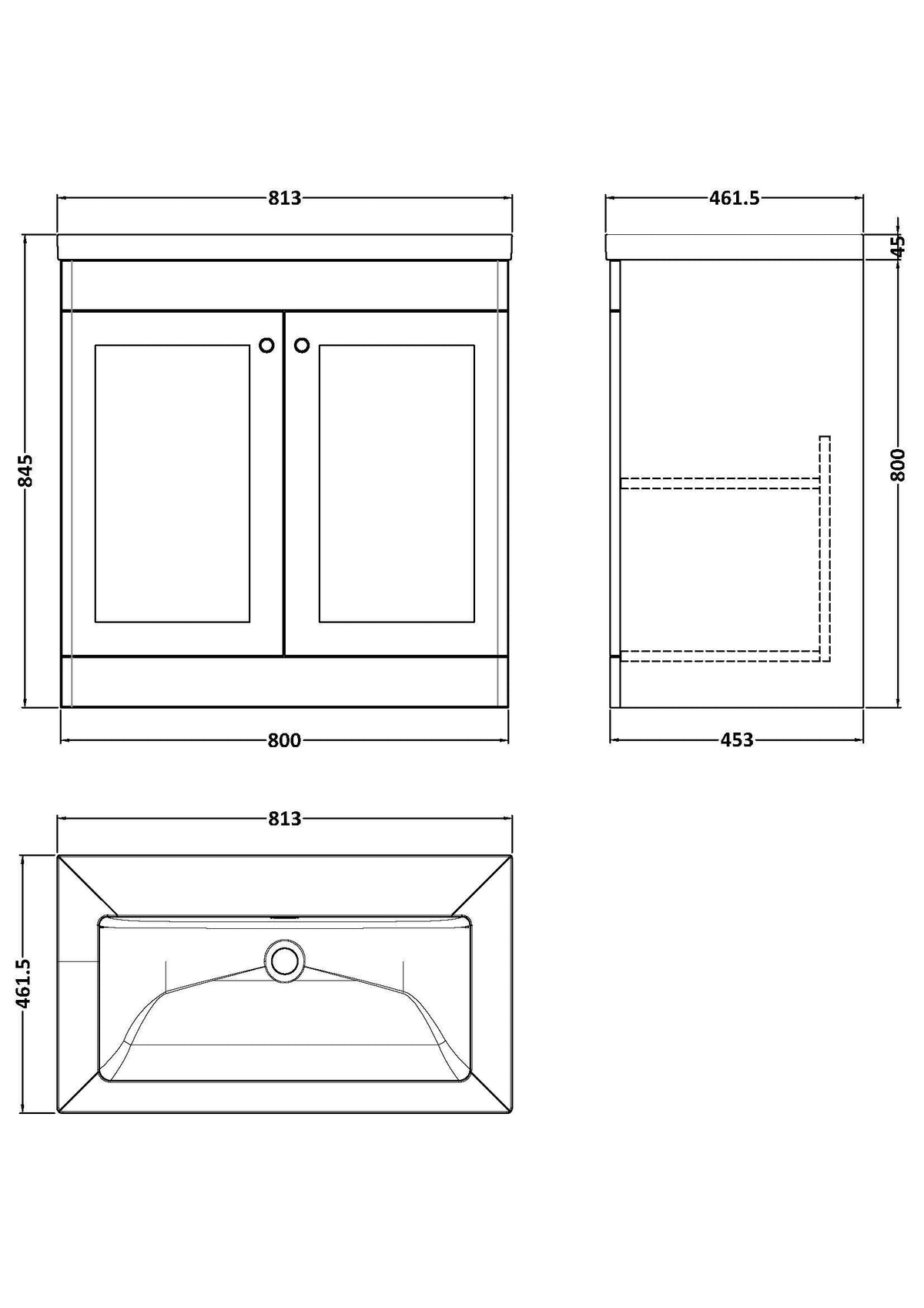 Modern Splash 800mm Satin Grey 2 Door Floor Standing Vanity Unit With Fireclay Basin