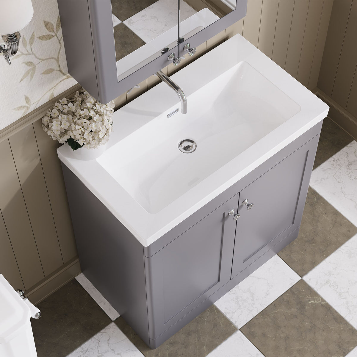 Modern Splash 800mm Satin Grey 2 Door Floor Standing Vanity Unit With Fireclay Basin