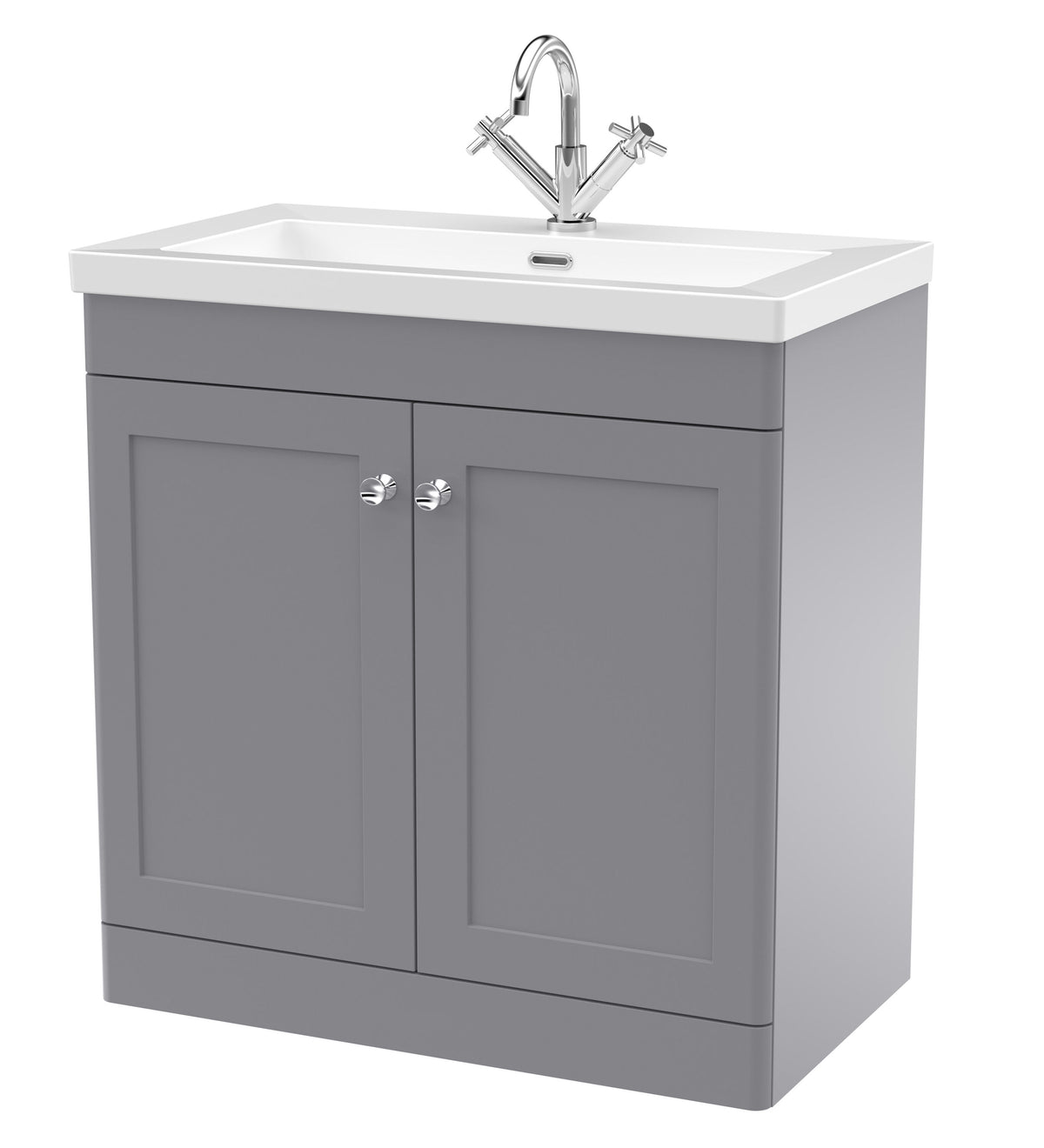 Modern Splash 800mm Satin Grey 2 Door Floor Standing Vanity Unit With 1 Tap Hole Fireclay Basin