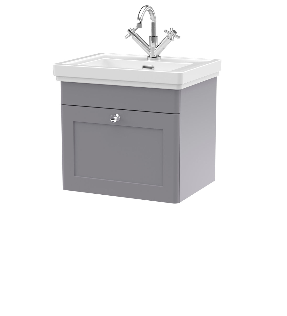 Modern Splash 500mm Satin Grey 1 Drawer Wall Hung Vanity Unit With 1 Tap Hole Basin
