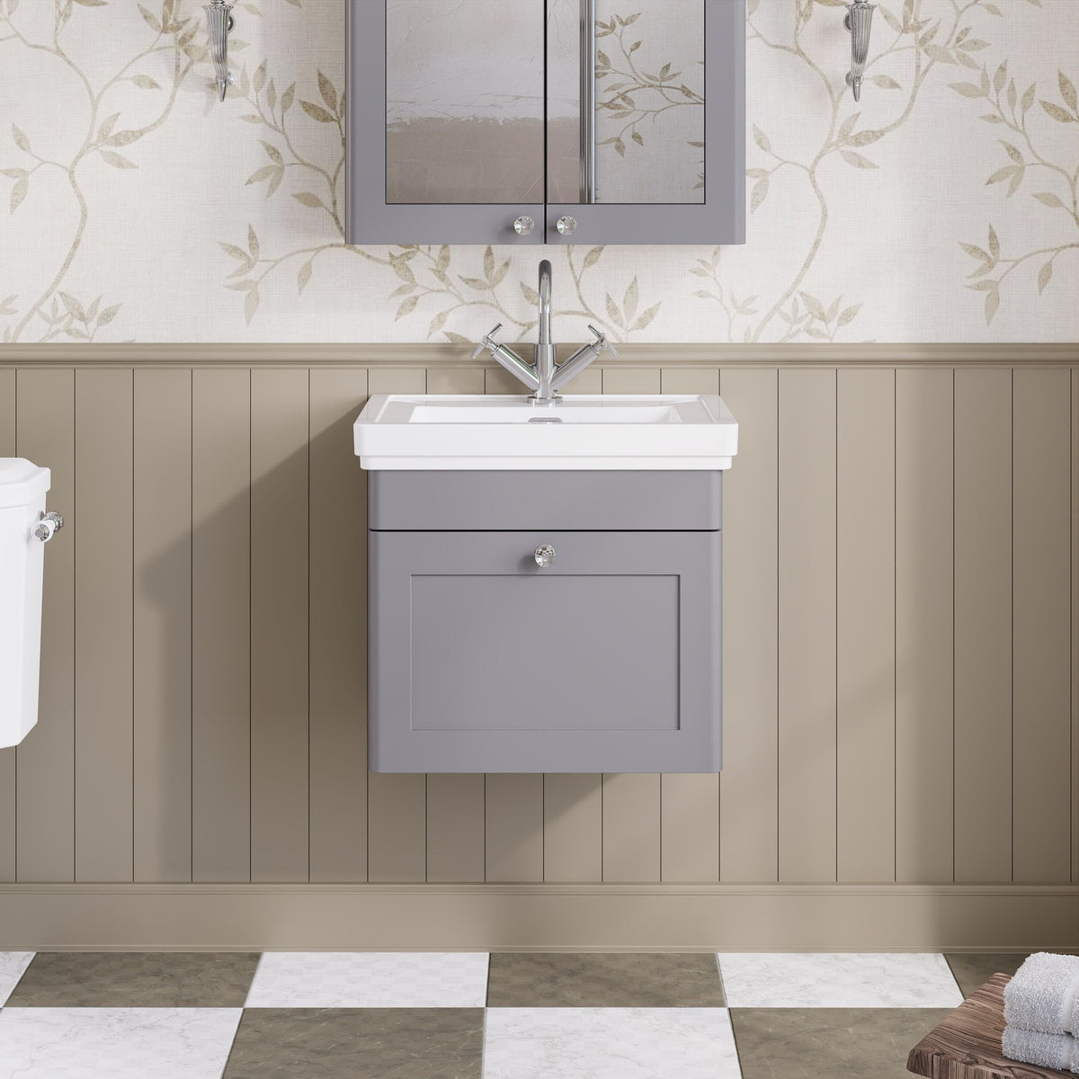 Modern Splash 500mm Satin Grey 1 Drawer Wall Hung Vanity Unit With 1 Tap Hole Basin