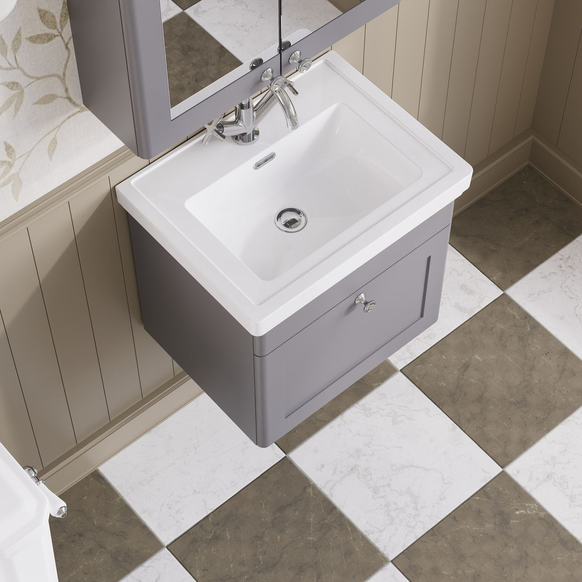 Modern Splash 500mm Satin Grey 1 Drawer Wall Hung Vanity Unit With 1 Tap Hole Basin