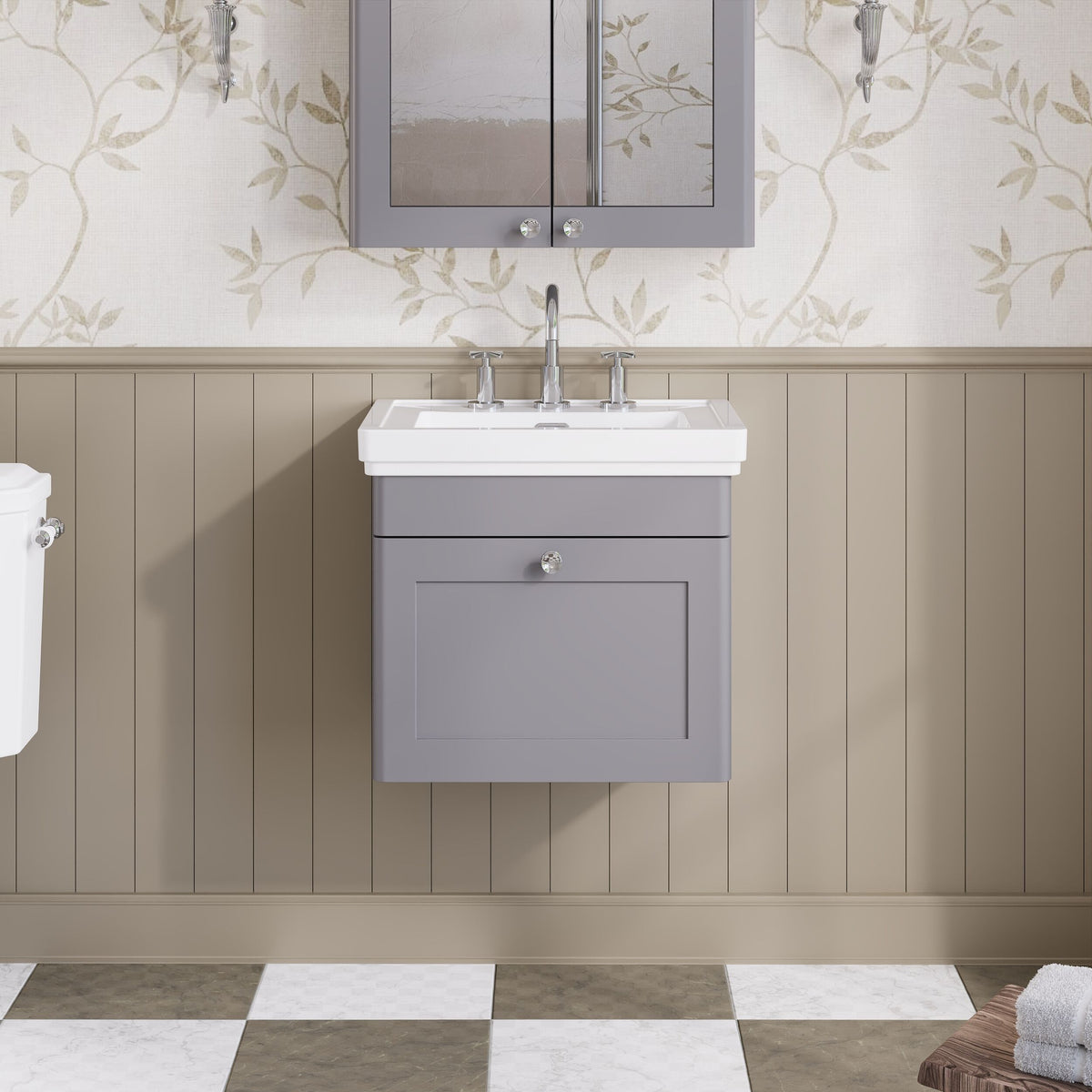 Modern Splash 500mm Satin Grey 1 Drawer Wall Hung Vanity Unit With 3 Tap Hole Basin