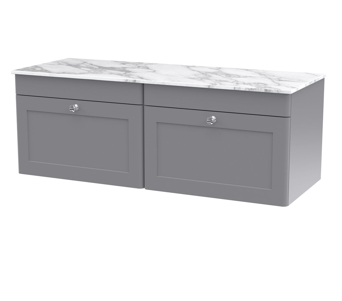 Modern Splash 1200mm Satin Grey 2 Drawer Wall Hung Vanity Unit With Carrara Marble Worktop