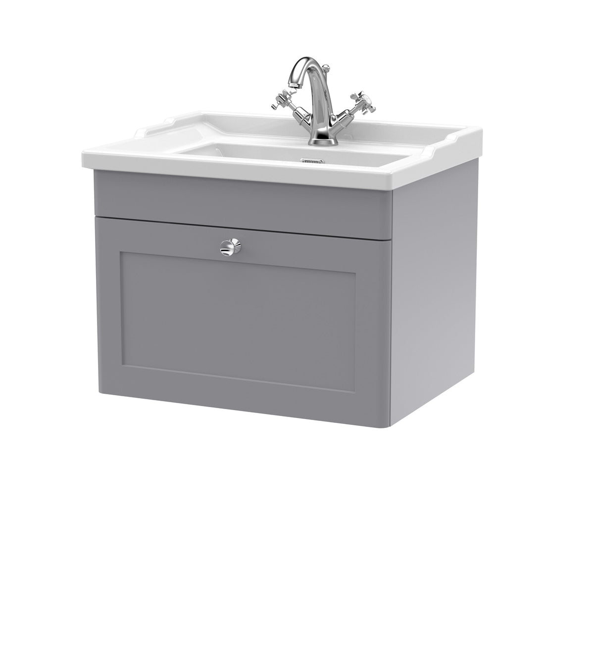 Modern Splash 600mm Satin Grey 1 Drawer Wall Hung Vanity Unit With 1 Tap Hole Basin