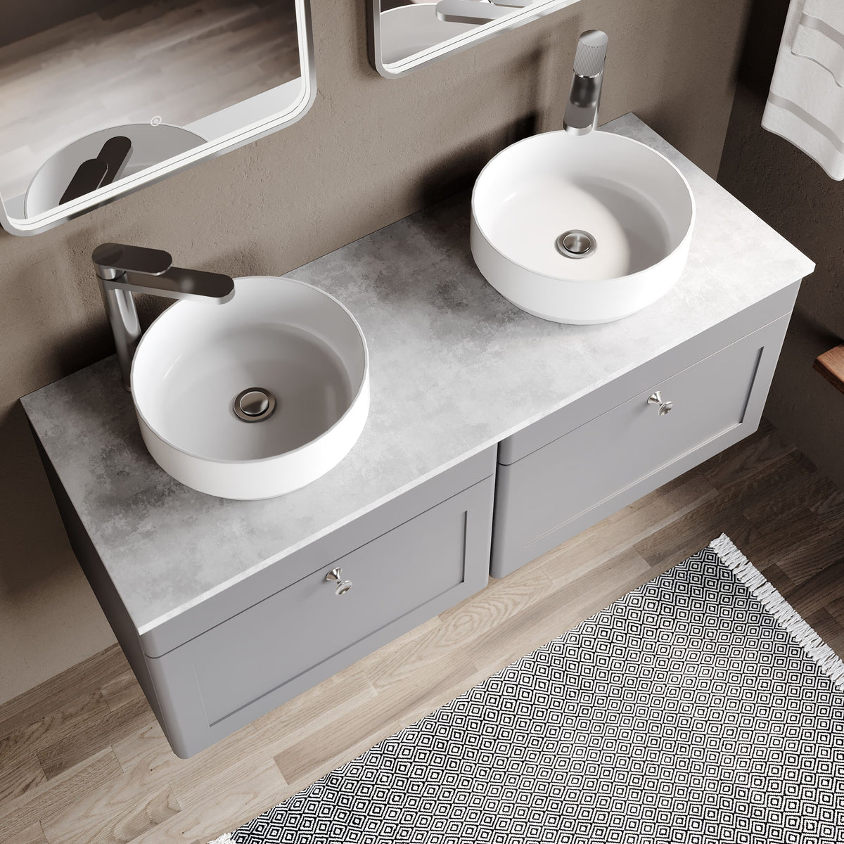 Modern Splash 1200mm Satin Grey 2 Drawer Wall Hung Vanity Unit With Grey Marble Worktop