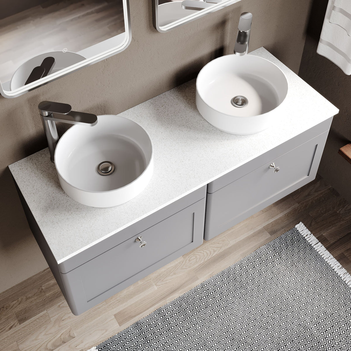 Modern Splash 1200mm Satin Grey 2 Drawer Wall Hung Vanity With White Marble Worktop