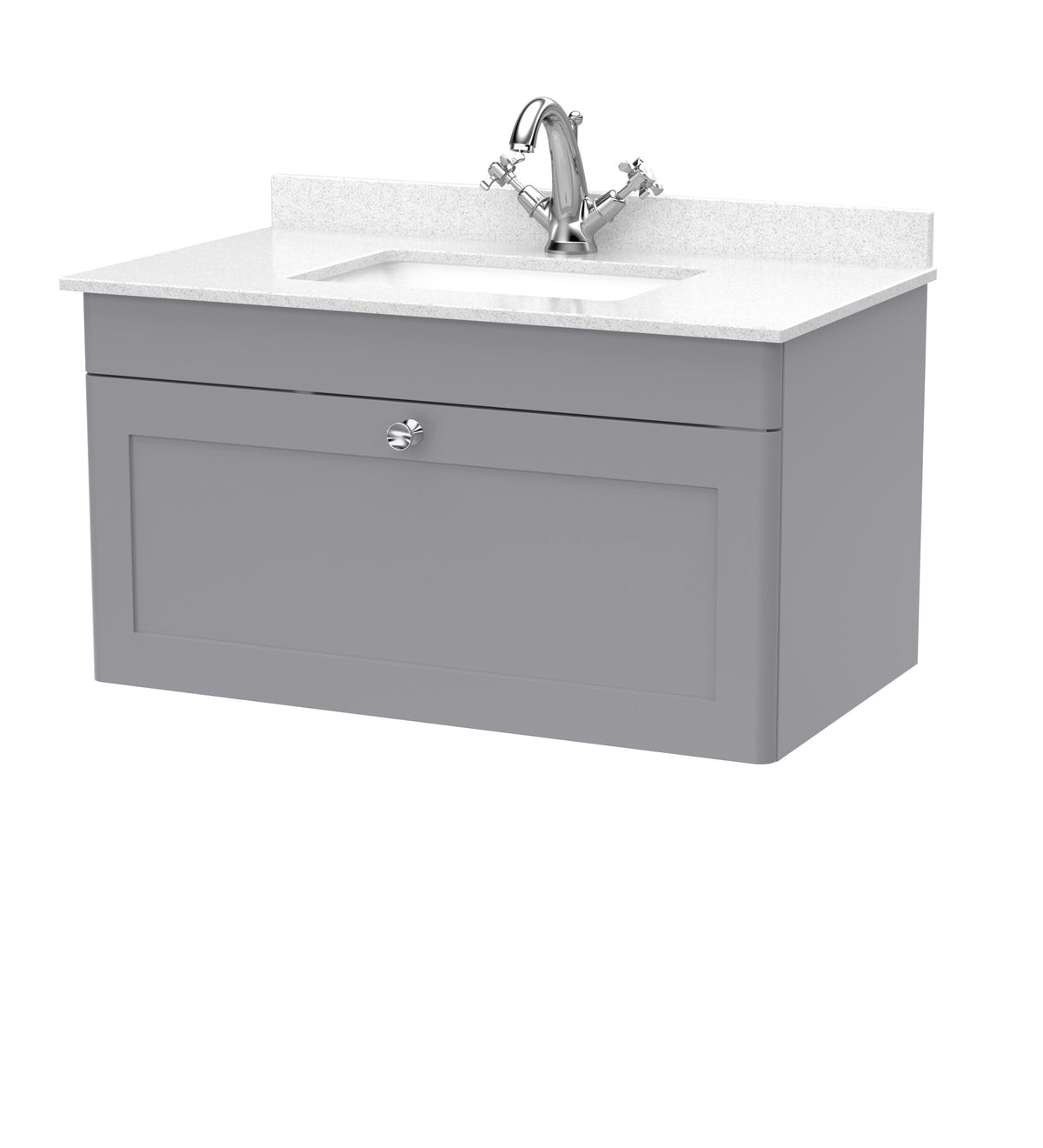 Modern Splash 800mm Satin Grey 1 Drawer Wall Hung Vanity Unit With 1 Tap Hole Marble Basin