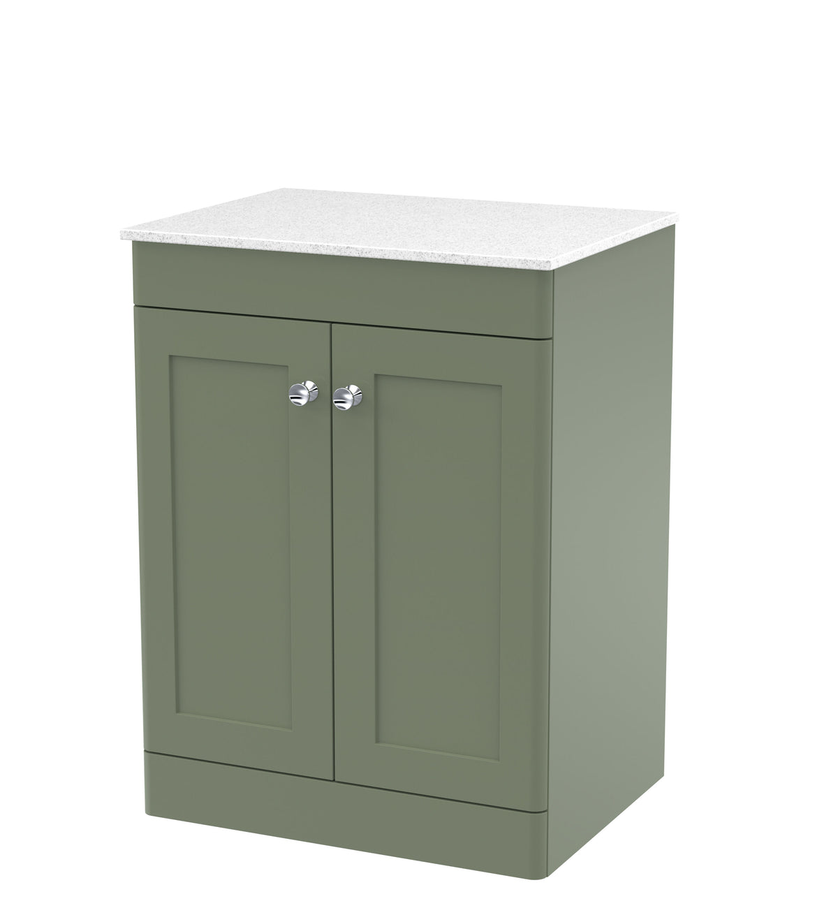 Modern Splash 600mm Satin Green 2 Door Floor Standing Vanity With White Marble Worktop