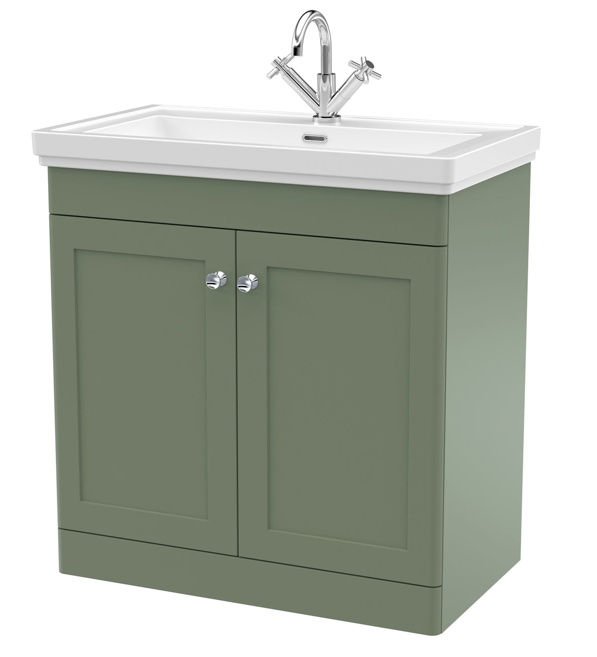 Modern Splash 800mm Satin Green 2 Door Floor Standing Vanity Unit With 1 Tap Hole Basin With Ceramic Basin
