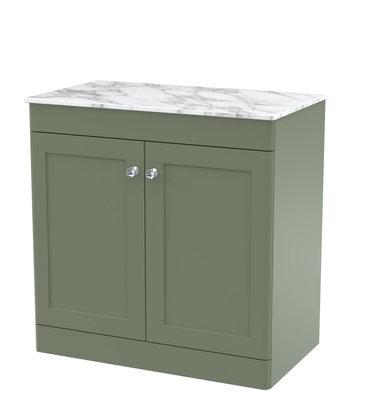 Modern Splash 810mm Satin Green 2 Door Floor Standing Vanity With Carrara Marble Worktop
