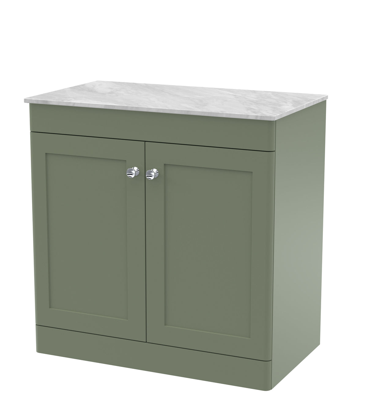 Modern Splash 810mm Satin Green 2 Door Floor Standing Vanity Unit With Grey Marble Worktop