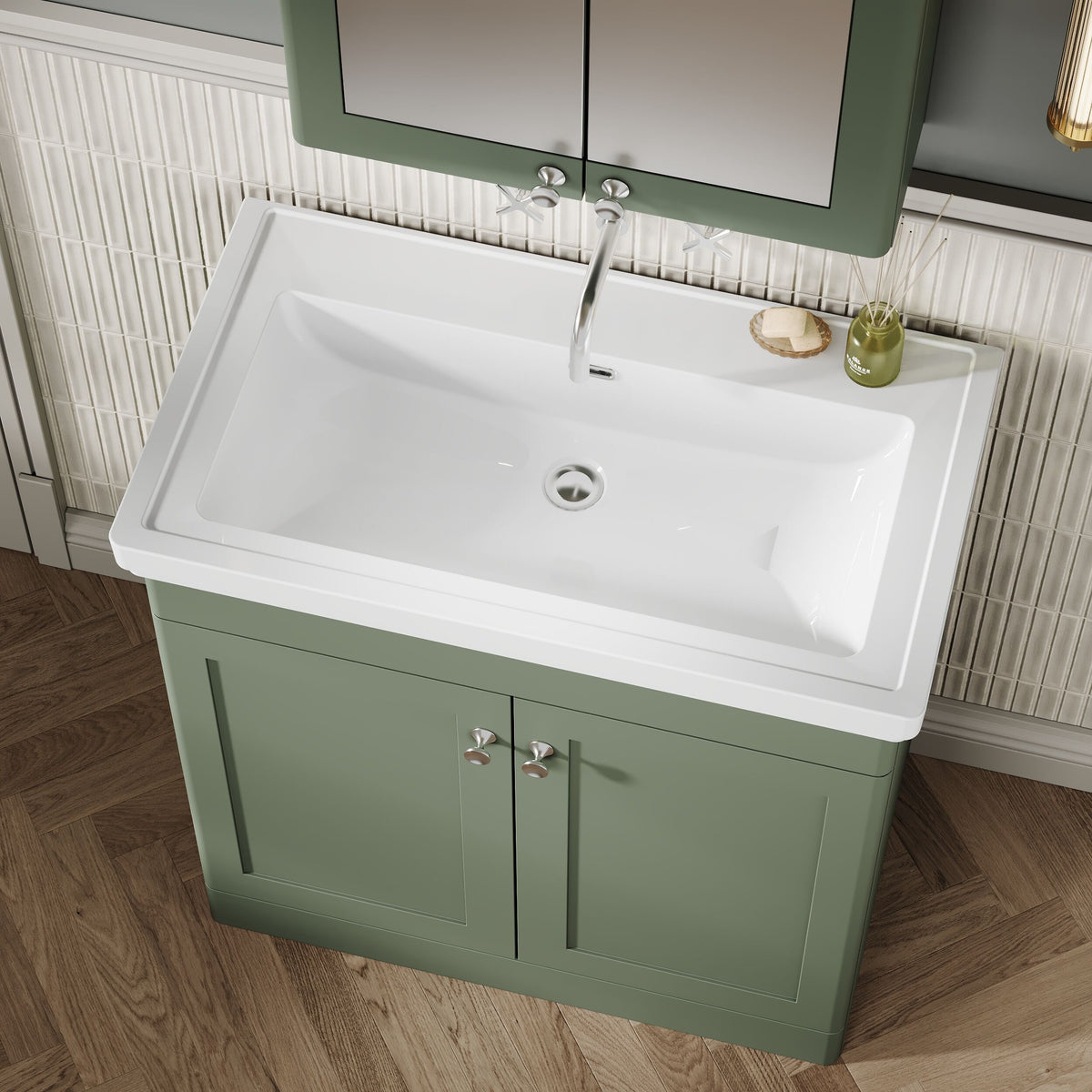 Modern Splash 800mm Satin Green 2 Door Floor Standing Vanity Unit With Basin