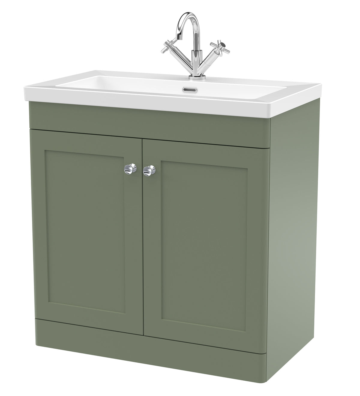 Modern Splash 800mm Satin Green 2 Door Floor Standing Vanity Unit With 1 Tap Hole Fireclay Basin