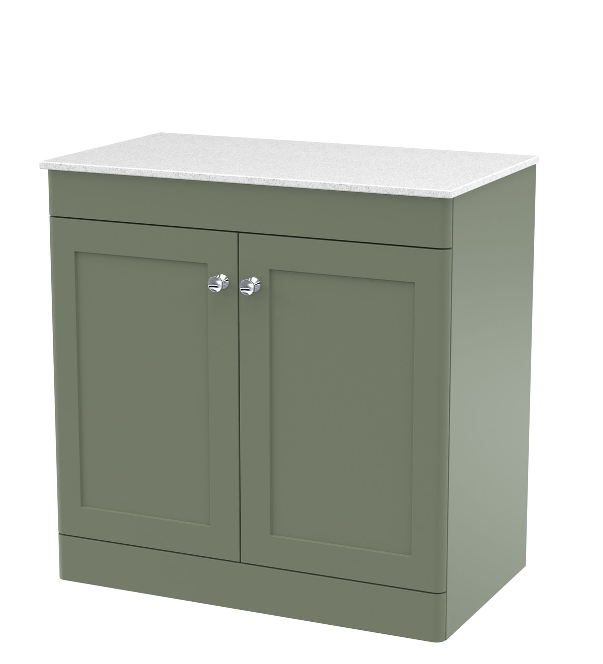 Modern Splash 800mm Satin Green 2 Door Floor Standing Vanity Unit With White Marble Worktop